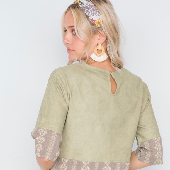 Hidden Alley Mocha Olive Contrast Shift Boho Dress - Picture 5 of 12